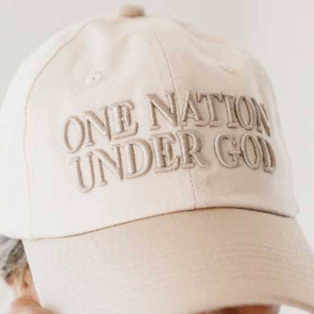 NEW Mens Hat Baseball Cap One Nation Under God OS Neutral Off white Khaki Tan